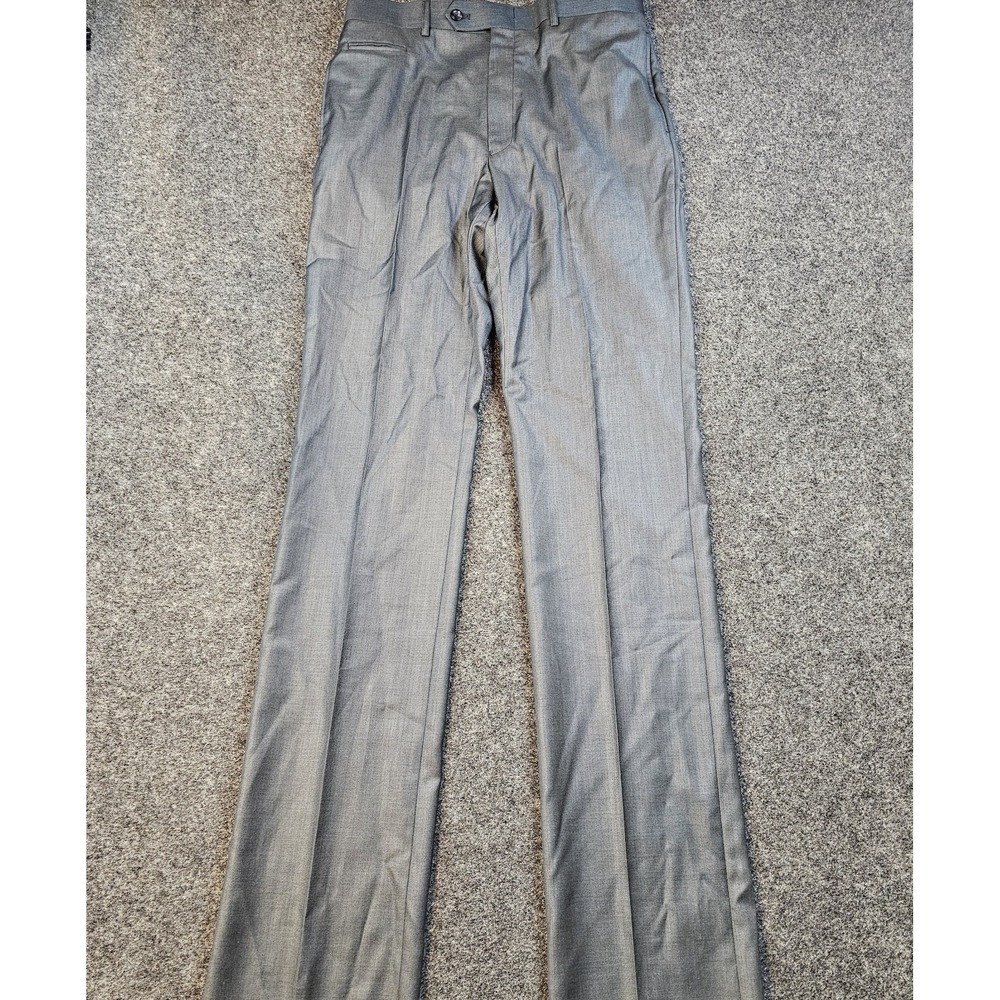 Marc‎ Ecko Dress Pants Mens 33x40 Gray Slim Straight Flat Front Unhemmed Slacks